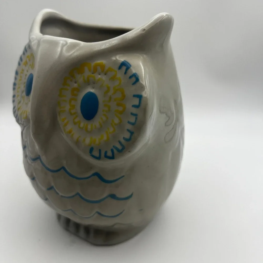Vintage Ceramic Owl Vase Brush Holder, Vanity Organizer
